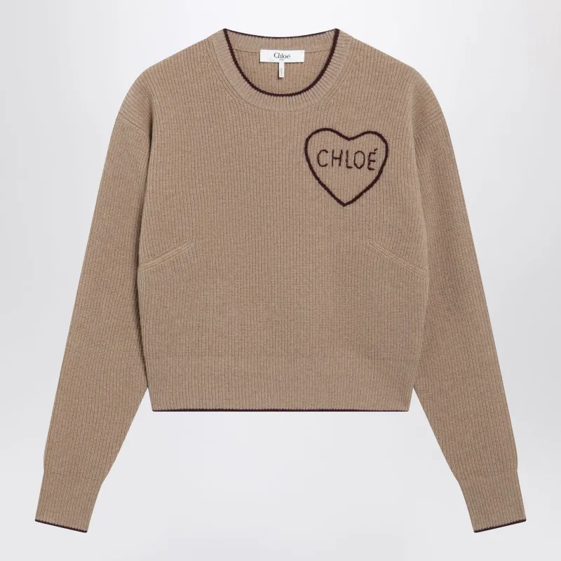 Light Brown Wool And Cashmere Logo Sweater made by Chloe