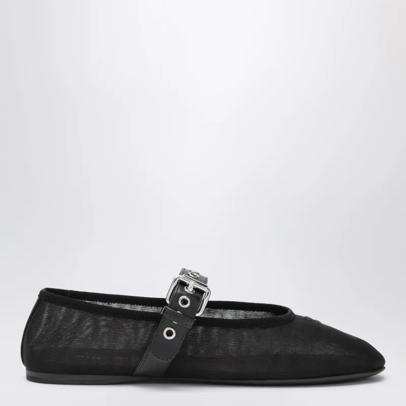 Black Fabric Ballet Flats With Buckle made by Miu Miu