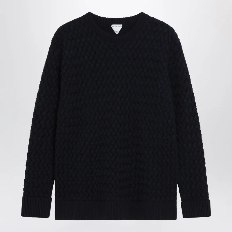 Midnight Blue Intrecciato Wool Sweater made by Bottega Veneta