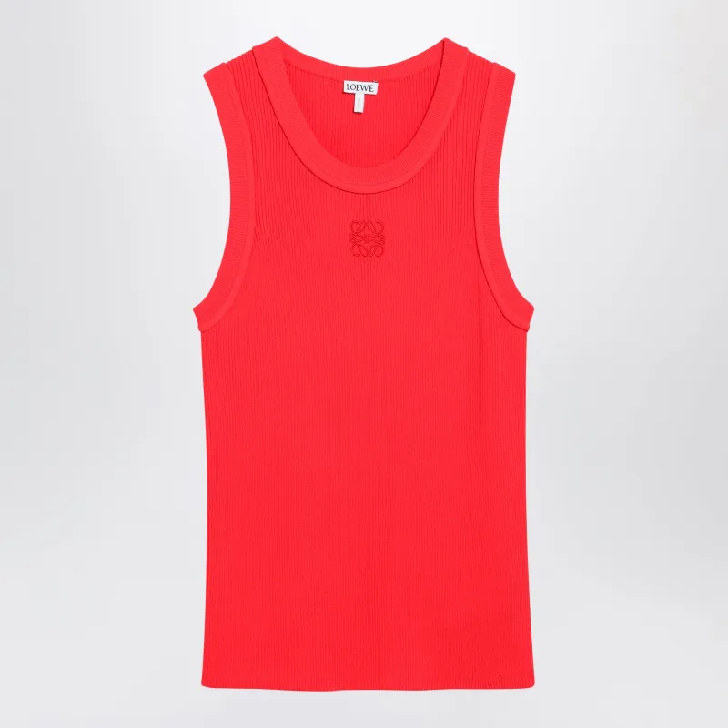 Anagram Ribbed Stretch Viscose Tank Top In Red made by Loewe