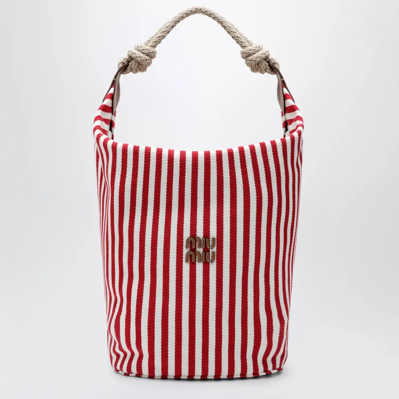 Striped Canvas Bag In Red/Cognac made by Miu Miu