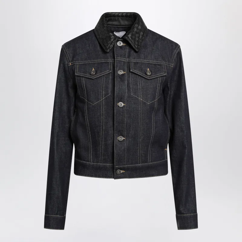 Blue Denim Jacket With Intrecciato Collar made by Bottega Veneta