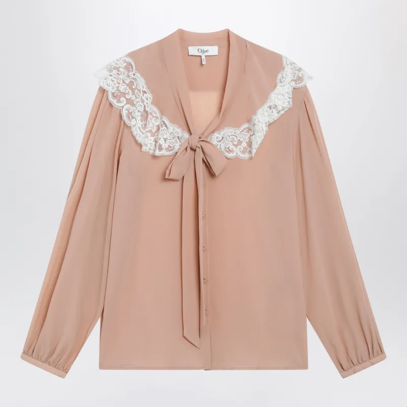 Biscuit Pink Silk And Lace Shirt made by Chloe