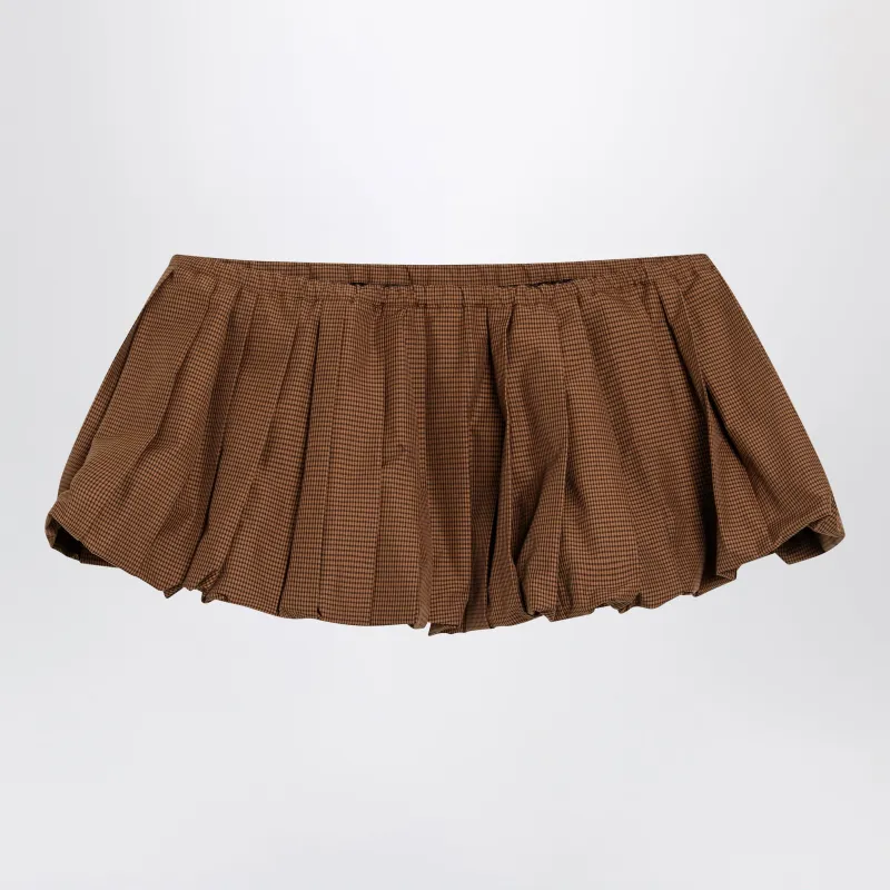 Pleated Vichy-Check Mini Skirt In Caramel made by Miu Miu