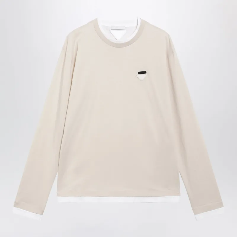 Talc White Long-Sleeve Cotton Top made by Prada