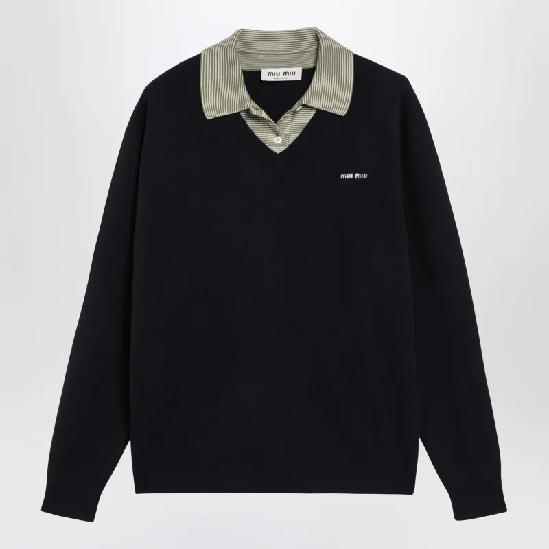 Blue Wool And Cashmere Sweater With Collar made by Miu Miu