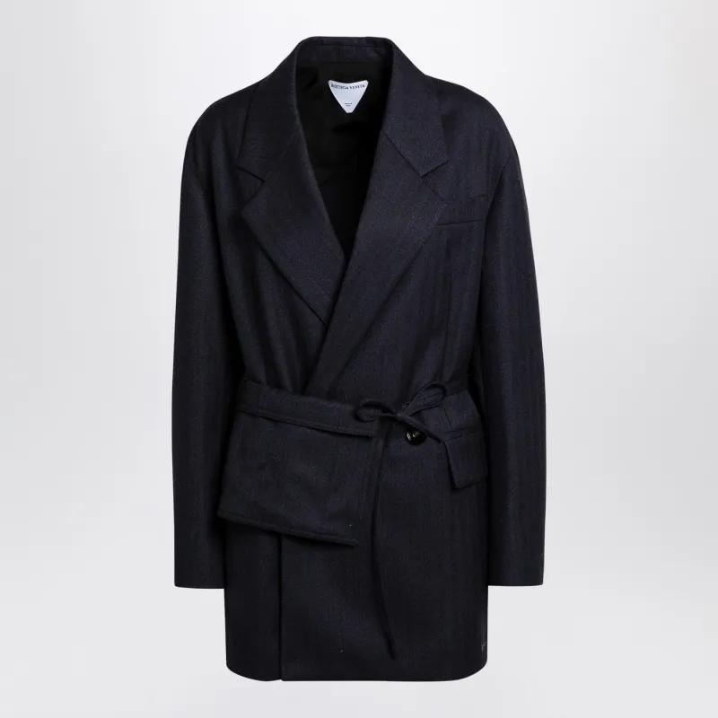 Black/Blue Mélange Striped Wool Jacket made by Bottega Veneta