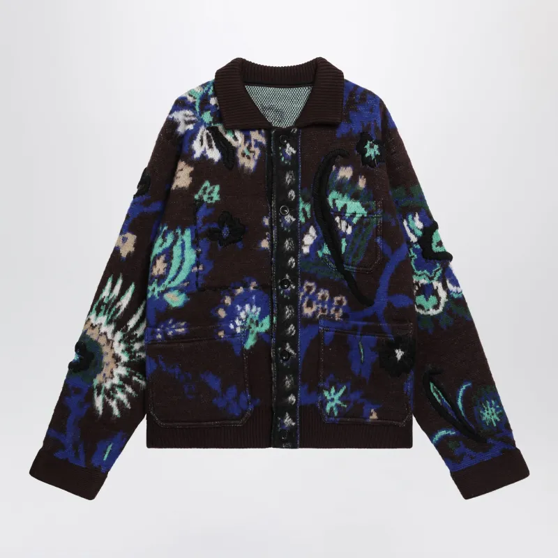 Brown Wool Jacket With Floral Pattern made by Sacai