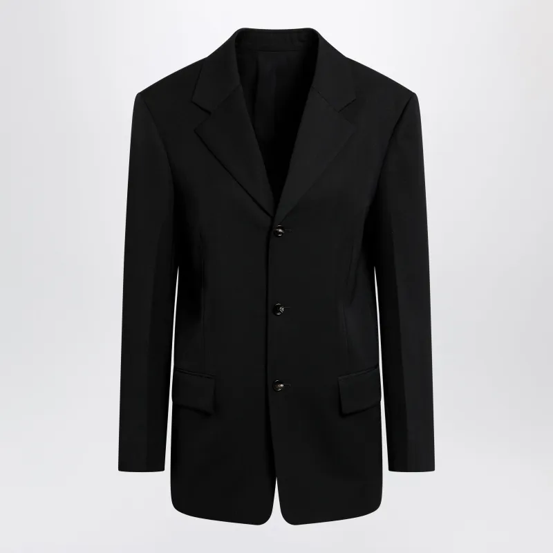 Black Grain De Poudre Wool Single-Breasted Jacket made by Bottega Veneta