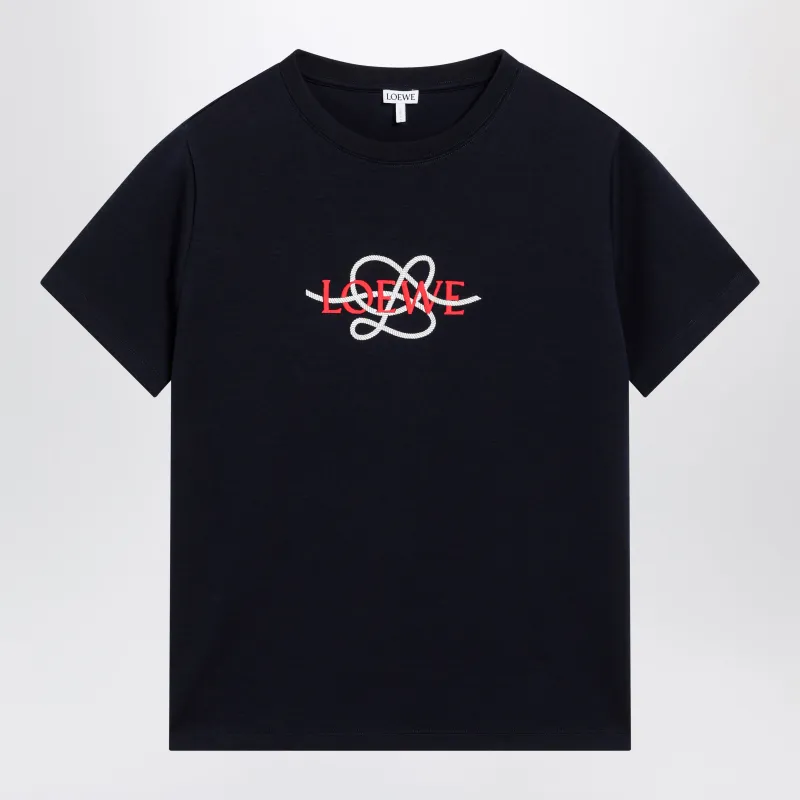Navy Blue Cotton T-Shirt With Logo Embroidery made by Loewe