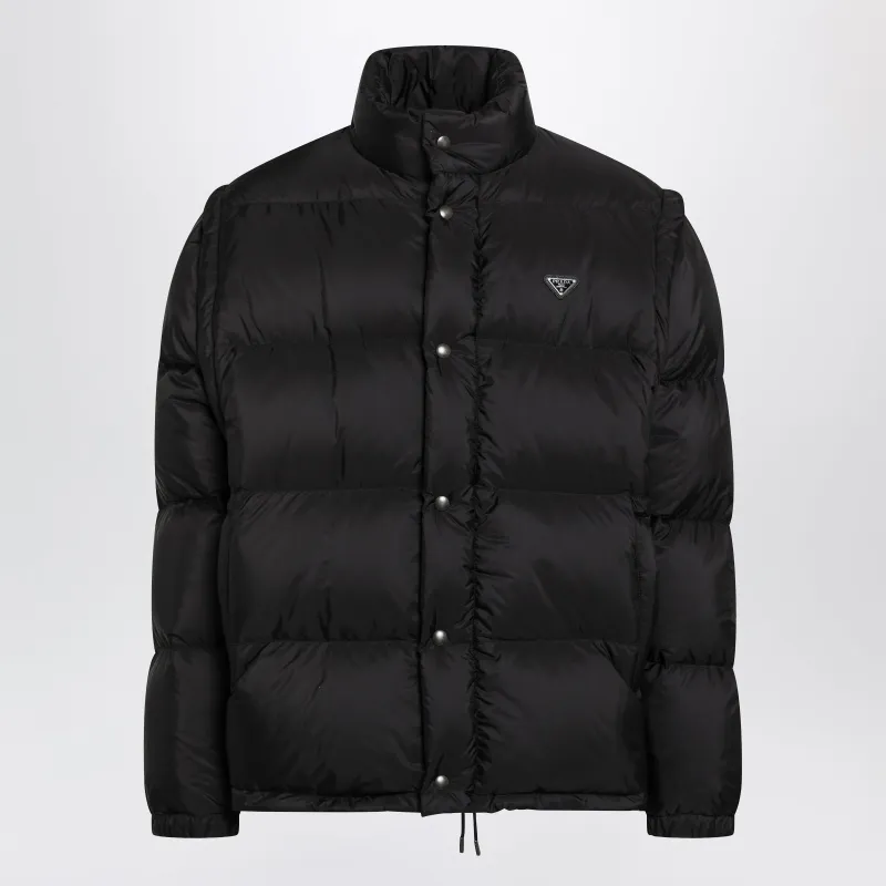 Black Convertible Re-Nylon Down Jacket made by Prada