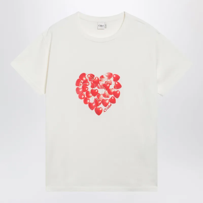 White T-Shirt With Cherry Logo Print made by Chloe