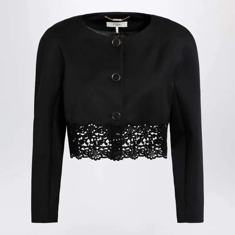 Black Cropped Jacket With Openwork Trim made by Chloe