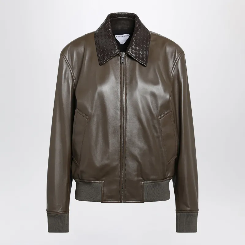 Wader Green Glossy Leather Jacket made by Bottega Veneta