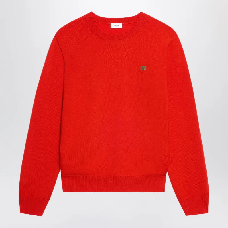 Poppy Red Fine Wool Crew-Neck Jumper made by Celine