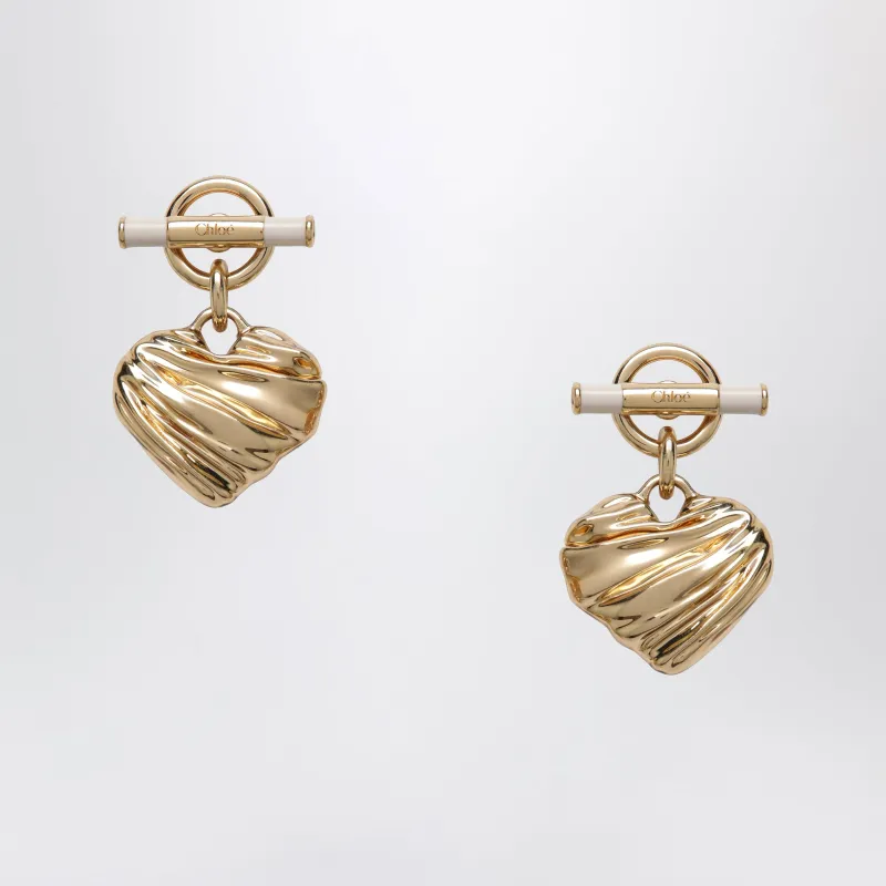 Gold/Ivory Heart Earrings made by Chloe