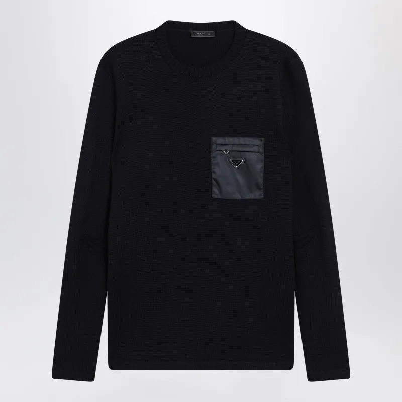 Blue Wool Sweater With Re-Nylon Pocket made by Prada