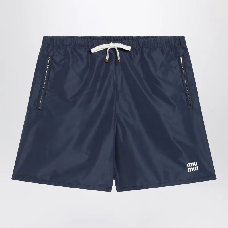 Tec Fabric Windproof Bermuda Shorts In Blue made by Miu Miu
