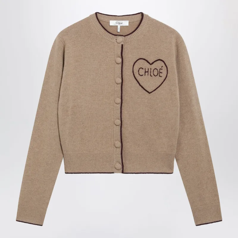 Light Brown Wool And Cashmere Logo Cardigan made by Chloe