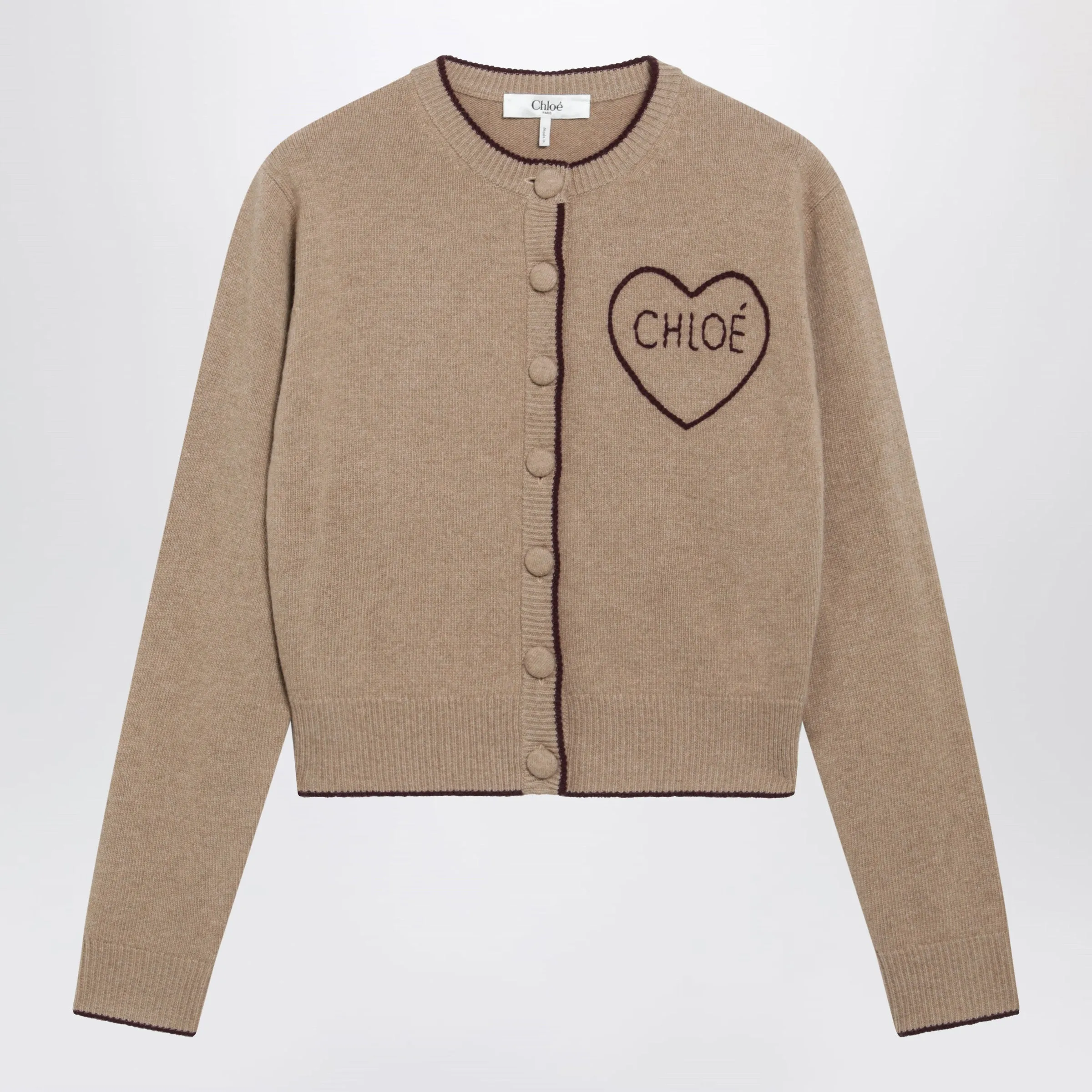 Light Brown Wool And Cashmere Logo Cardigan sold by Wanan Luxury