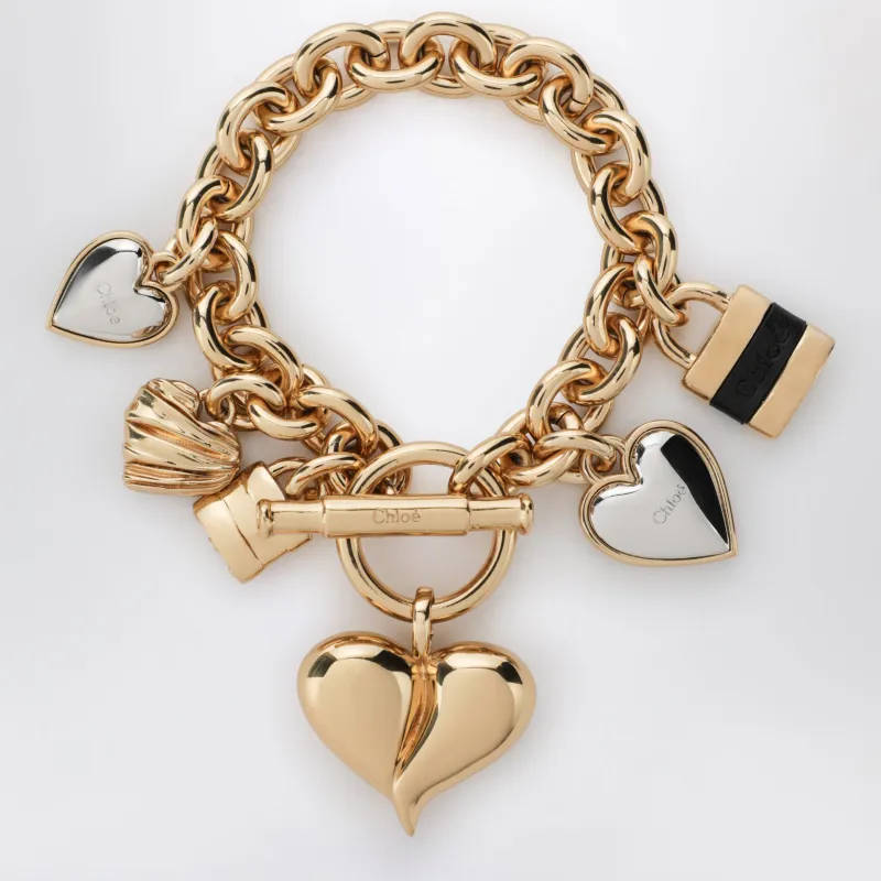 Paddington Chain Bracelet In Gold/Black Brass made by Chloe