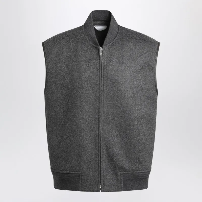 Grey Wool Zip-Up Vest made by Bottega Veneta