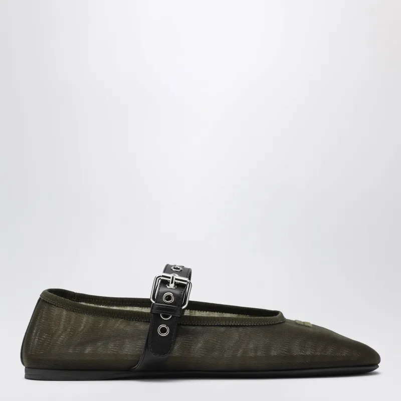 Olive Green Fabric Buckle Ballet Flats made by Miu Miu
