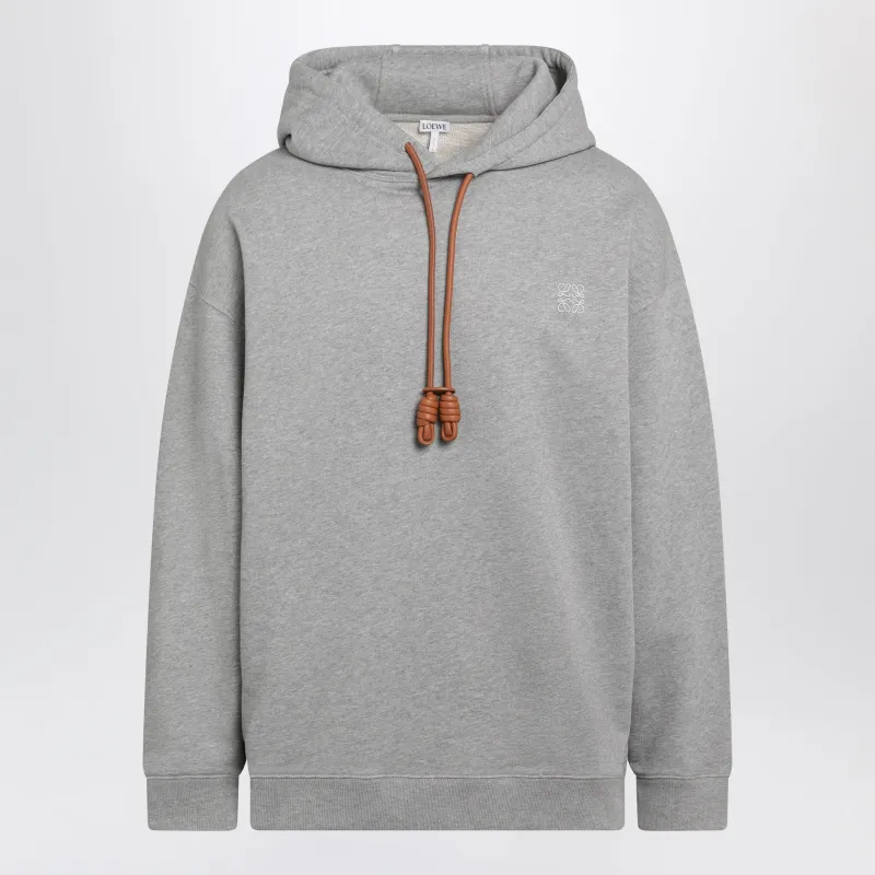 Grey Mélange Relaxed-Fit Hoodie With Leather Drawstring made by Loewe