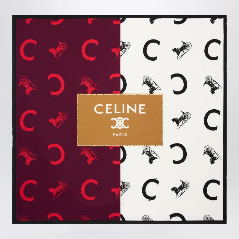 Silk Twill Foulard In Wines/Ivory/Camel Coloured made by Celine