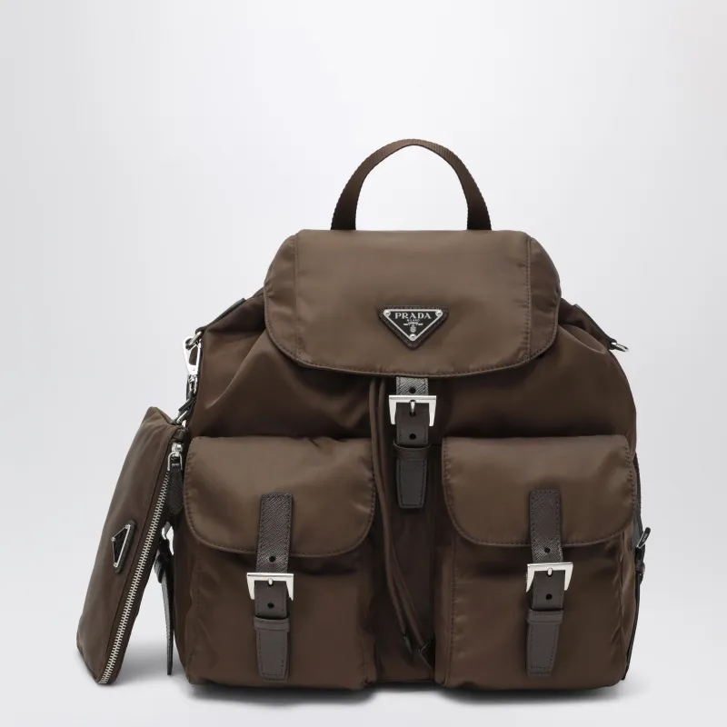 Brown Re-Nylon And Saffiano Backpack With Pouch made by Prada