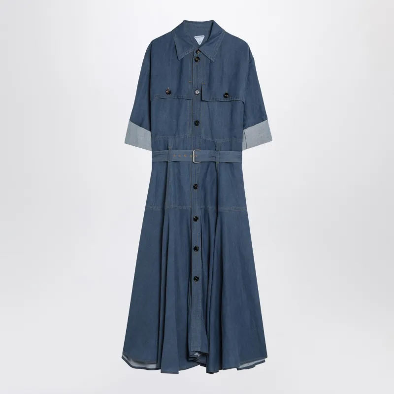 Blue Linen-Blend Chemise Dress made by Bottega Veneta