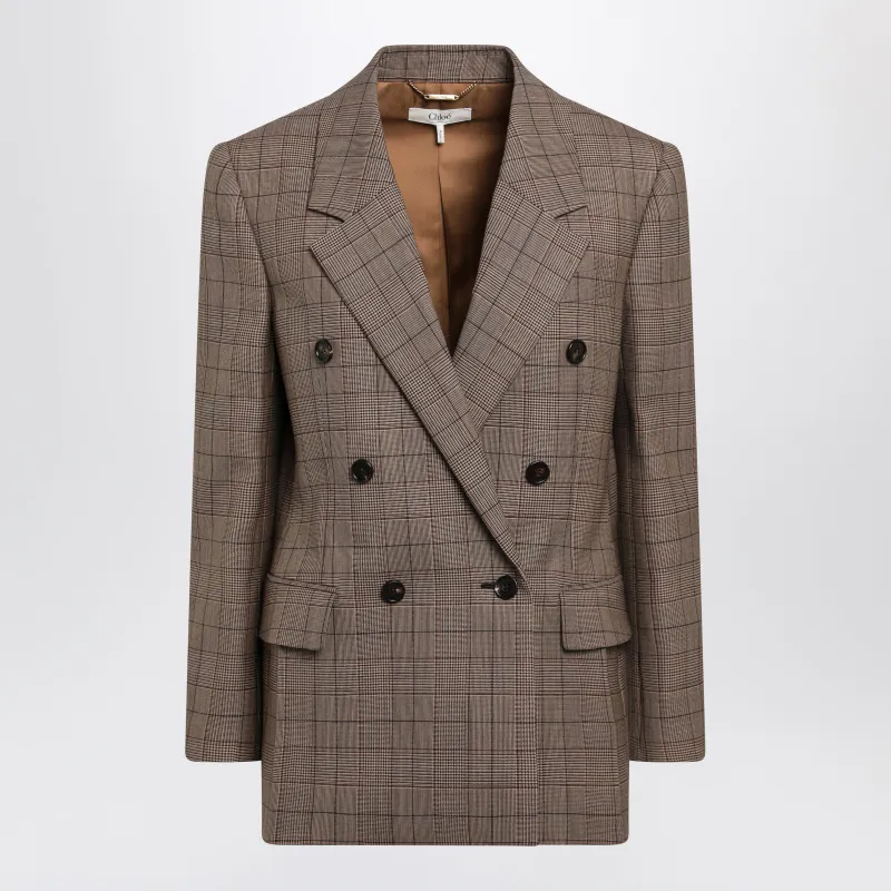 Brown Prince Of Wales Double-Breasted Jacket made by Chloe