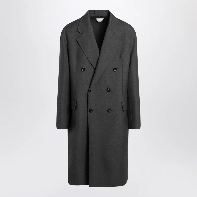 Grey Double-Breasted Wool Coat made by Bottega Veneta