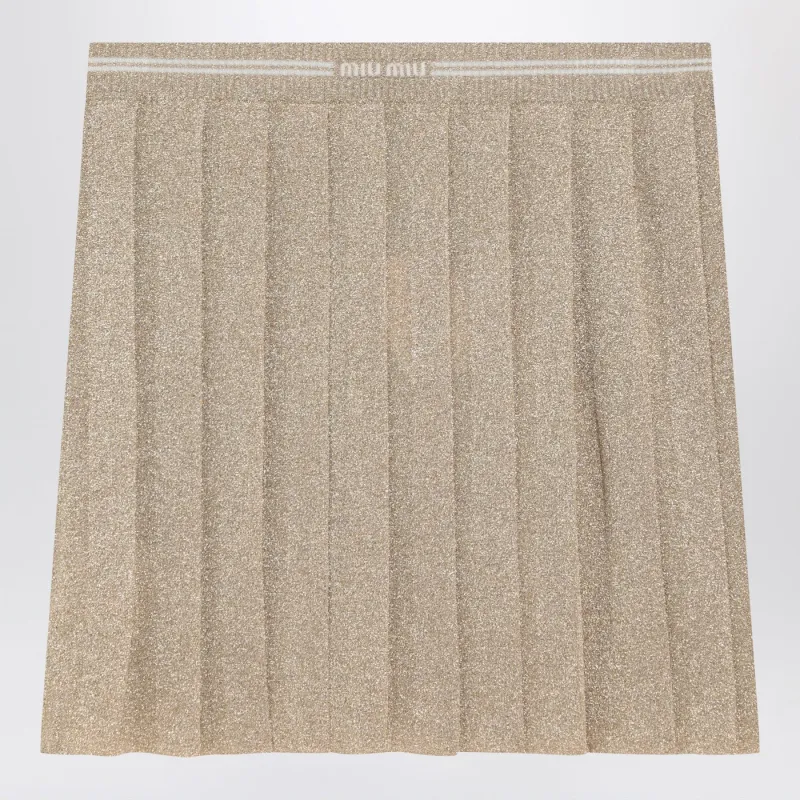 Gold Pleated Lurex Miniskirt made by Miu Miu