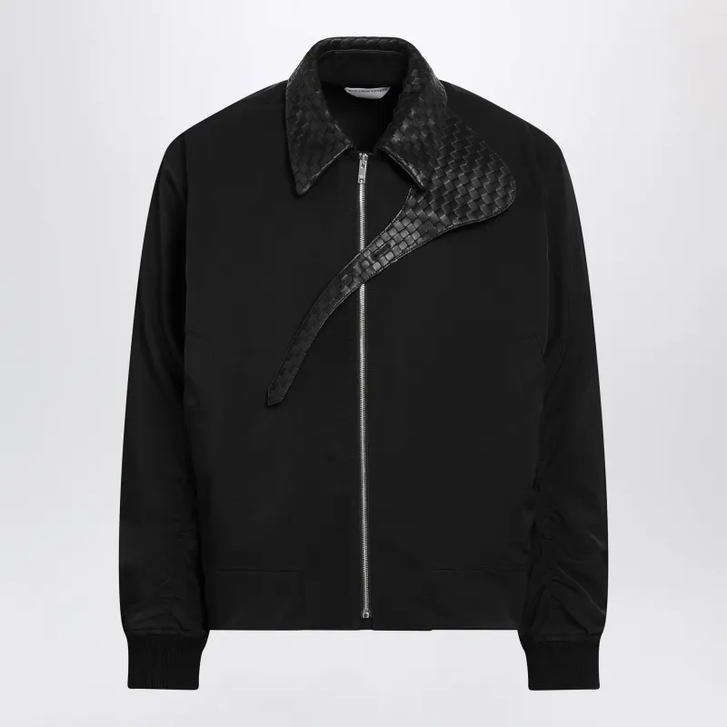 Black Zip-Up Jacket With Intrecciato Collar made by Bottega Veneta