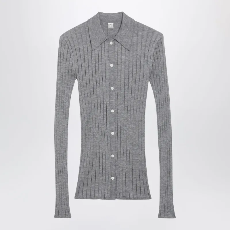 Slim Ribbed Shirt In Grey Mélange Cashmere And Silk made by Toteme