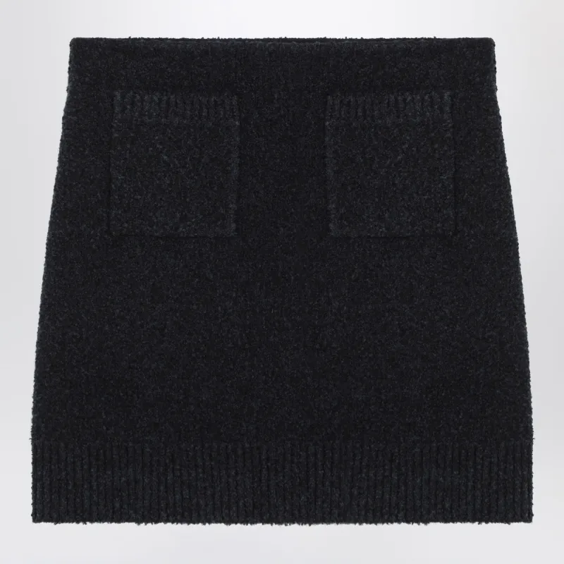 Navy Blue Bouclé Wool Blend Mini Skirt made by Bottega Veneta