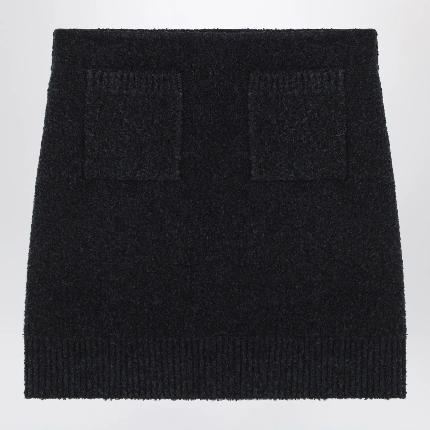 Navy Blue Bouclé Wool Blend Mini Skirt sold by Wanan Luxury