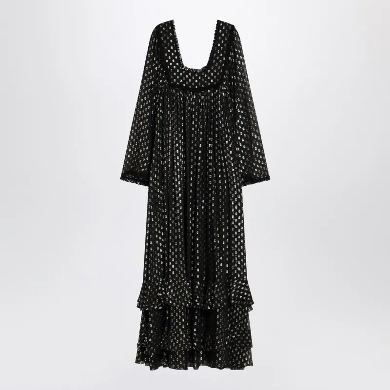Maxi Black Dress With Lightweight Silk Ruffles made by Chloe