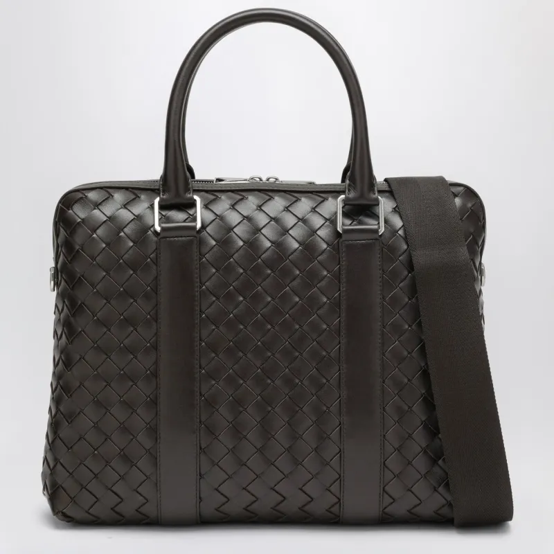 Intrecciato Brown Small Business Bag made by Bottega Veneta