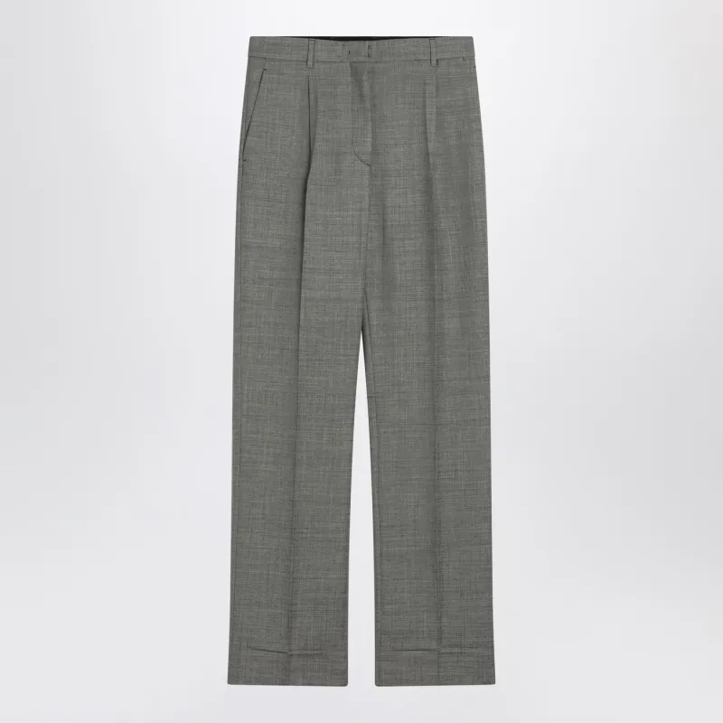 Wide Grey Trousers In Wool made by Prada