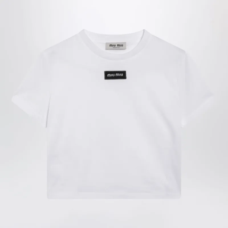 White Jersey T-Shirt With Logo made by Miu Miu