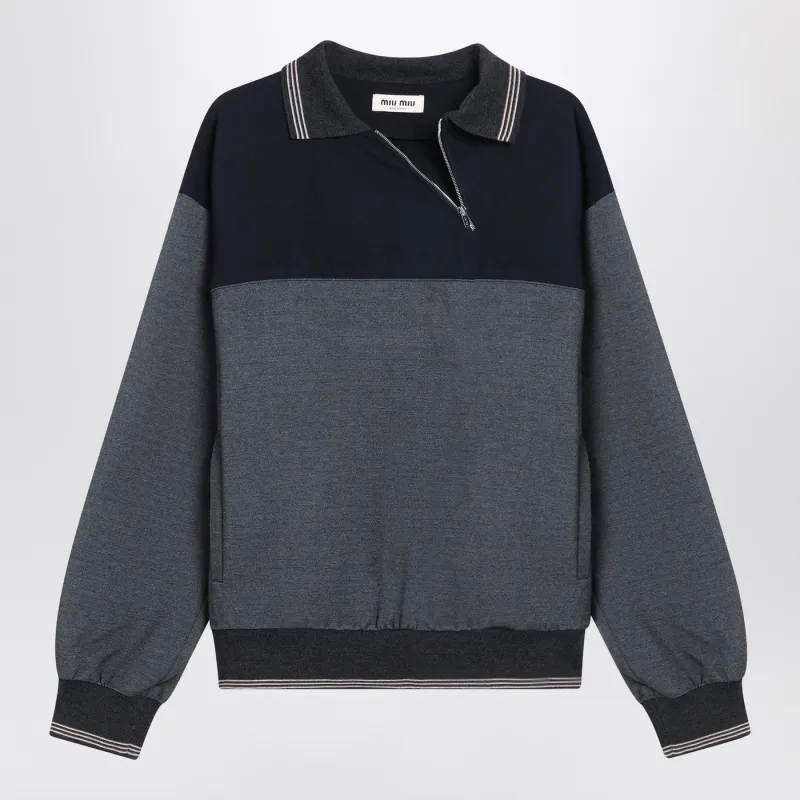 Sweatshirt With Zip Anthracite/Blue made by Miu Miu