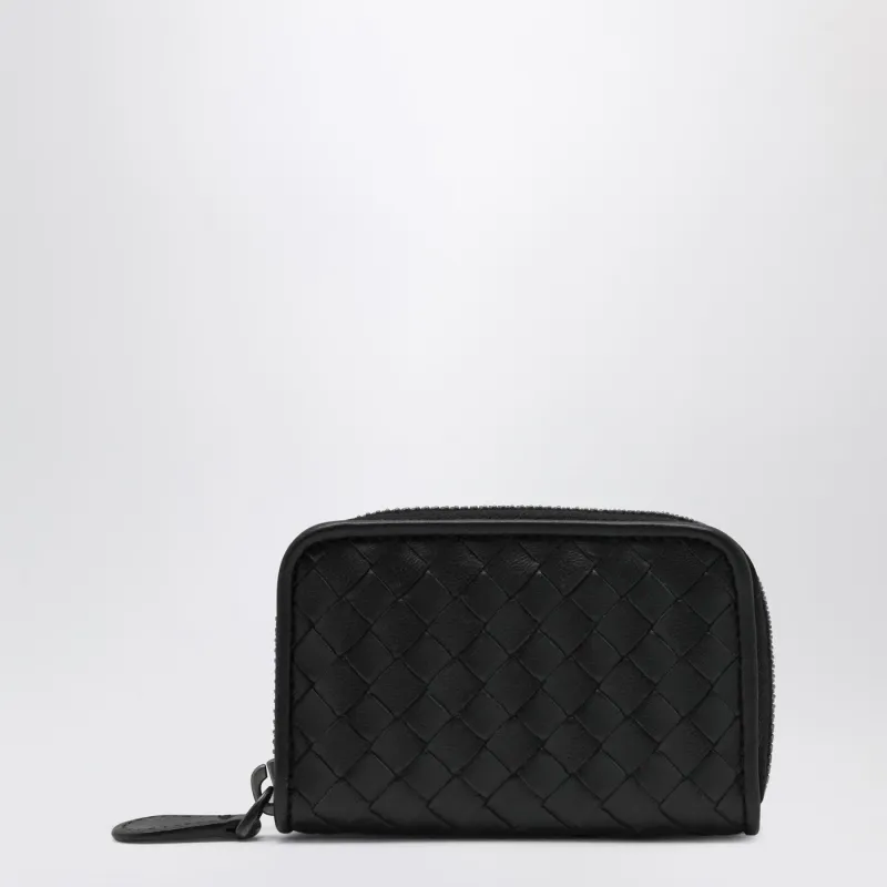 Small Black Intrecciato Zip-Around Wallet made by Bottega Veneta