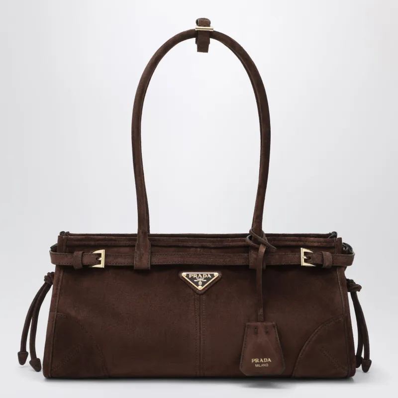 Bonnie Medium Suede Leather Handbag In Moro made by Prada
