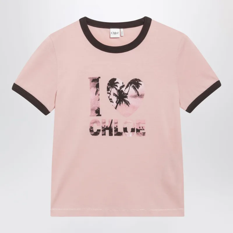 Pink Cotton T-Shirt With Logo Print made by Chloe
