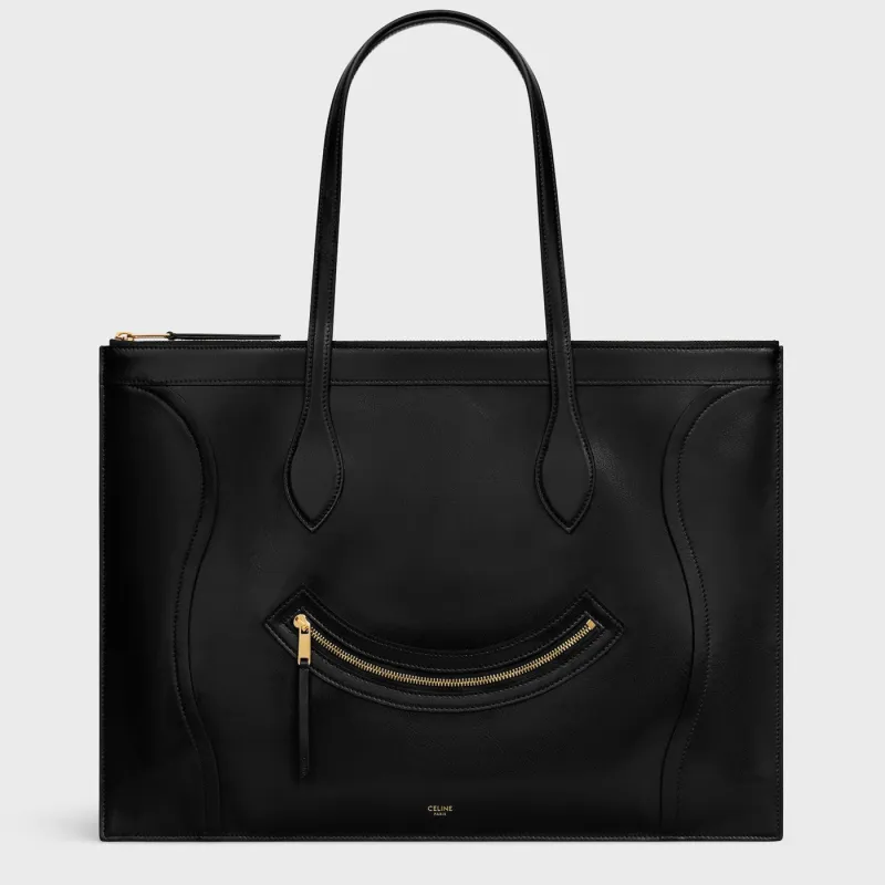 Black Flat Cabas Bag In Glossy Calf Leather made by Celine