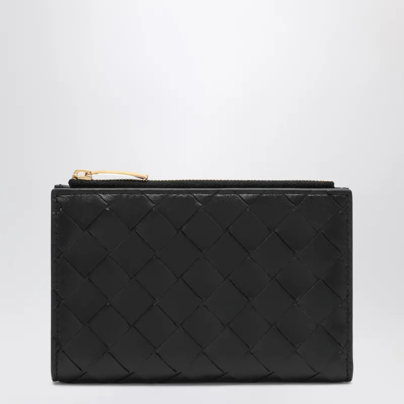 Medium Black Bi-Fold Wallet In Intrecciato made by Bottega Veneta