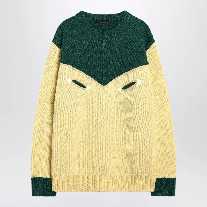 Cream And Emerald Green Wool Sweater made by Prada