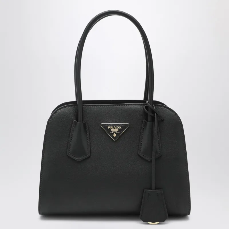 Medium Shopping Bag In Black Leather made by Prada
